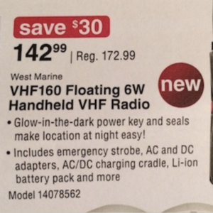 Product label for a VHF floating radio