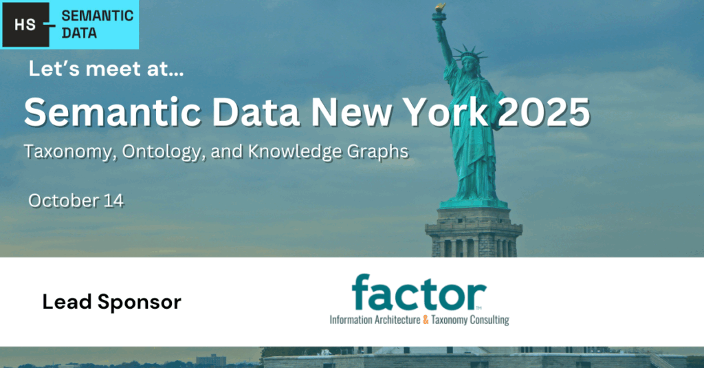 A banner image showing the Statue of Liberty advertising the Semantic Data conference with Factor as lead sponsor